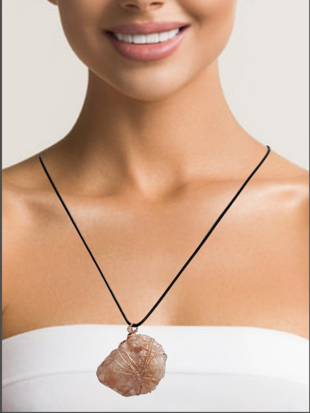 Raw Rose Quartz Pendant with Black Cord Necklace NWOT